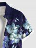 Plus Size Tropical Leaf Hibiscus Flower Print Hawaii Button Pocket Shirt For Men -  