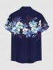 Plus Size Tropical Leaf Hibiscus Flower Print Hawaii Button Pocket Shirt For Men -  
