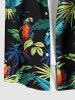 Chemise hawaïenne grande taille à imprimé perroquet et feuilles tropicales ombrées pour homme - Vert profond M
