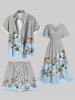 Plus Size Flower Branch Textured Print Hawaii Drawstring Pocket Beach Shorts For Men -  