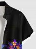 Chemise hawaïenne grande taille à imprimé marguerites, feuilles et boutons fluo avec poches pour homme - Noir 2XL