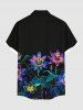 Plus Size Daisy Flowers Leaf Neon Print Buttons Pocket Hawaii Shirt For Men -  