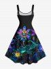 Plus Size Daisy Flowers Leaf Neon Print Hawaii Tank Dress -  