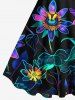 Plus Size Daisy Flowers Leaf Neon Print Hawaii Tank Dress -  