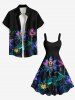 Plus Size Daisy Flowers Leaf Neon Print Hawaii Tank Dress -  