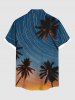 Plus Size Coconut Tree Meteor Shower Ombre Print Buttons Pocket Hawaii Shirt For Men -  