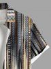 Plus Size Scarf Pattern Design Geometric Stripes Print Buttons Pocket Shirt For Men -  