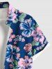 Chemise hawaïenne grande taille à imprimé feuilles d'hibiscus et boutons avec poches pour homme - Bleu 5XL