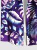 Plus Size Tropical Leaf Hibiscus Flower Print Buttons Pocket Hawaii Shirt For Men -  