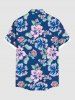 Chemise hawaïenne grande taille à imprimé feuilles d'hibiscus et boutons avec poches pour homme - Bleu 5XL