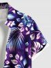 Plus Size Tropical Leaf Hibiscus Flower Print Buttons Pocket Hawaii Shirt For Men -  