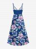 Plus Size Hibiscus Flower Leaf Print Surplice Hawaii Cami Dress -  