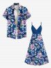 Plus Size Hibiscus Flower Leaf Print Surplice Hawaii Cami Dress -  