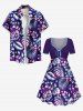Robe hawaïenne cintrée grande taille à imprimé feuilles tropicales et fleurs d'hibiscus - Pourpre  6X