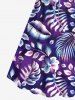 Robe hawaïenne cintrée grande taille à imprimé feuilles tropicales et fleurs d'hibiscus - Pourpre  6X