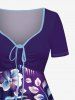Robe hawaïenne cintrée grande taille à imprimé feuilles tropicales et fleurs d'hibiscus - Pourpre  6X