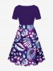 Robe hawaïenne cintrée grande taille à imprimé feuilles tropicales et fleurs d'hibiscus - Pourpre  6X