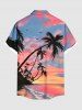 Plus Size Coconut Tree Seascape Ombre Sky Cloud Print Buttons Pocket Hawaii Shirt For Men -  
