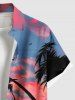 Plus Size Coconut Tree Seascape Ombre Sky Cloud Print Buttons Pocket Hawaii Shirt For Men -  