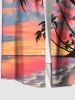 Plus Size Coconut Tree Seascape Ombre Sky Cloud Print Buttons Pocket Hawaii Shirt For Men -  
