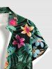 Plus Size Tropical Leaf Hibiscus Flowers Print Buttons Pocket Hawaii Shirt For Men -  