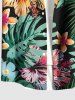 Plus Size Tropical Leaf Hibiscus Flowers Print Buttons Pocket Hawaii Shirt For Men -  