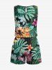 Plus Size Tropical Leaf Hibiscus Flowers Print Cinched Hawaii Romper -  