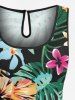 Combinaison hawaïenne cintrée grande taille à imprimé feuilles tropicales et fleurs d'hibiscus - Vert 5X