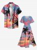 Plus Size Coconut Tree Seascape Ombre Sky Cloud Print Split Hawaii Midi Dress -  