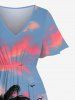 Plus Size Coconut Tree Seascape Ombre Sky Cloud Print Split Hawaii Midi Dress -  