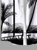 Plus Size Coconut Tree Bench Seascape Print Buttons Pocket Hawaii Shirt For Men -  