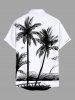 Plus Size Coconut Tree Bench Seascape Print Buttons Pocket Hawaii Shirt For Men -  