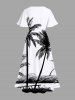 Robe mi-longue hawaïenne fendue à imprimé paysage marin et banc de cocotiers, grande taille - Blanc 6X