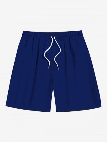 Plus Size Solid Color Pockets Drawstring Beach Shorts For Men - BLUE - M