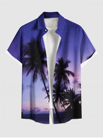 Plus Size Coconut Tree Ombre Galaxy Print Hawaii Button Pocket Shirt For Men - BLUE - 4XL