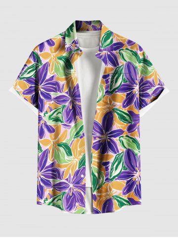 Chemise hawaïenne à imprimé floral d'hibiscus coloré grande taille avec poche boutonnée pour homme - YELLOW - 2XL