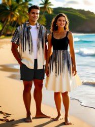 Scarf Pattern Design Geometric Stripes Print Plus Size Matching Hawaii Beach Outfit For Couples -  