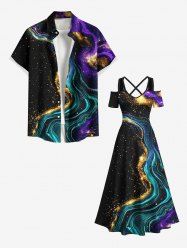 Glitter River Galaxy Print Plus Size Matching Hawaii Beach Outfit For Couples -  