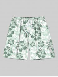 Plus Size Ombre Hibiscus Flower Print Hawaii Drawstring Pocket Beach Shorts For Men -  