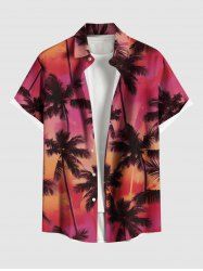 Plus Size Ombre Coconut Tree Print Hawaii Button Pocket Shirt For Men -  