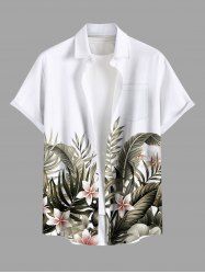 Chemise hawaïenne grande taille à imprimé feuilles tropicales et fleurs d'hibiscus, avec poches et boutons, pour homme - Blanc S