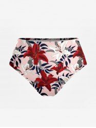 Bas de maillot de bain hawaïen à imprimé feuilles tropicales et fleurs d'hibiscus - Rouge 6X
