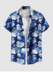 Chemise hawaïenne grande taille à imprimé fleurs et feuilles, avec poches et boutons, pour homme - Bleu 3XL