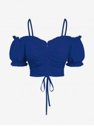 Plus Size Cinched Ruched Ruffles Cold Shoulder Cami Top -  