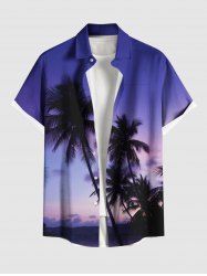 Plus Size Coconut Tree Ombre Galaxy Print Hawaii Button Pocket Shirt For Men -  