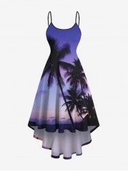 Plus Size Coconut Tree Ombre Galaxy Print Hawaii High Low Asymmetric Cami Dress -  