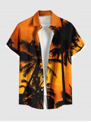 Plus Size Coconut Tree Ombre Print Buttons Pocket Hawaii Shirt For Men -  