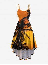 Plus Size Coconut Tree Ombre Print High Low Hawaii Cami Dress -  