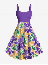 Robe débardeur grande taille à imprimé hibiscus coloré hawaïenne trapèze - Violet clair XS