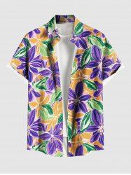 Chemise hawaïenne à imprimé floral hibiscus coloré grande taille et poche boutonnée pour homme - Jaune 5XL